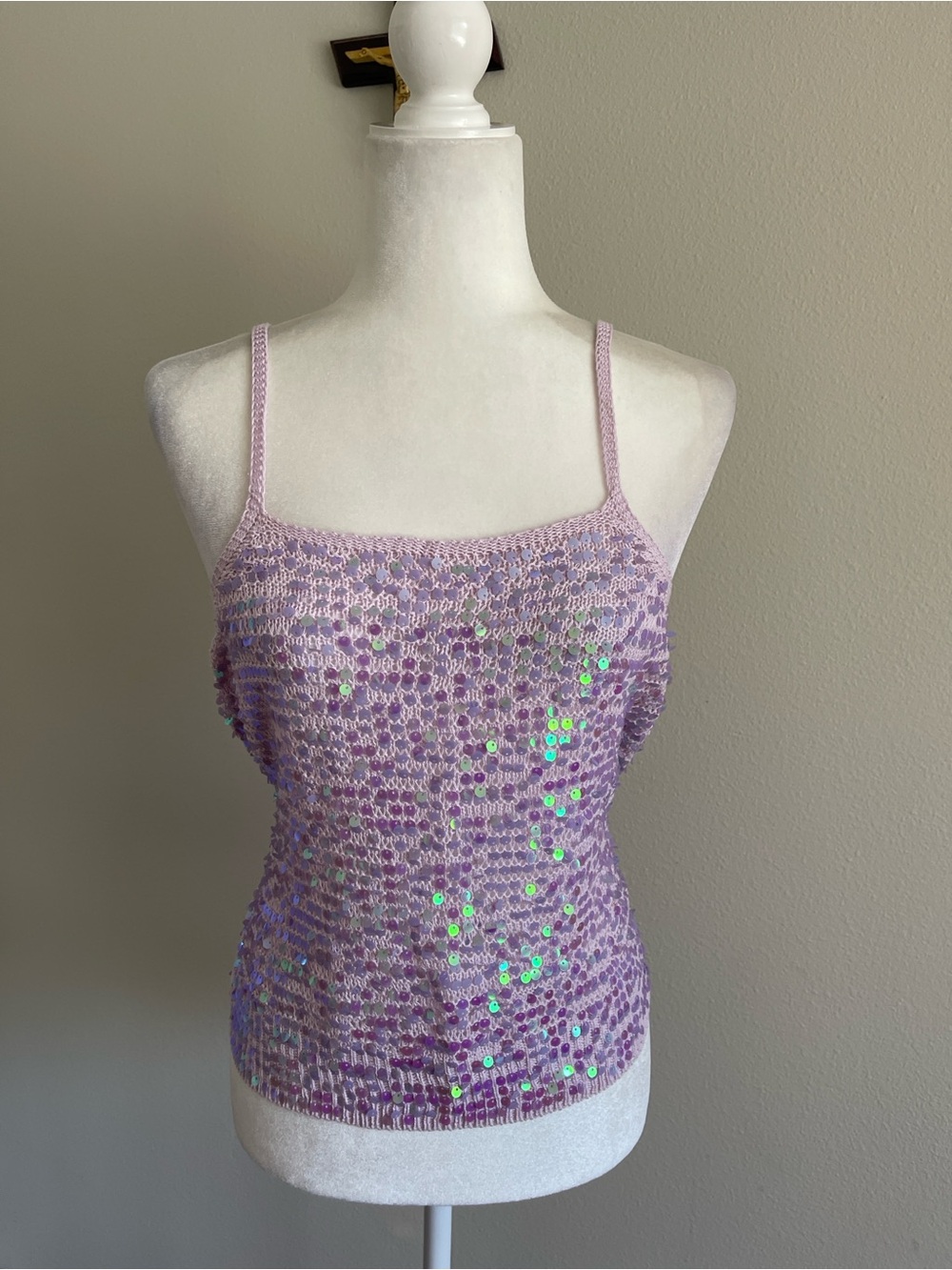 Lilac Sequin Knit Cami Tank Top
